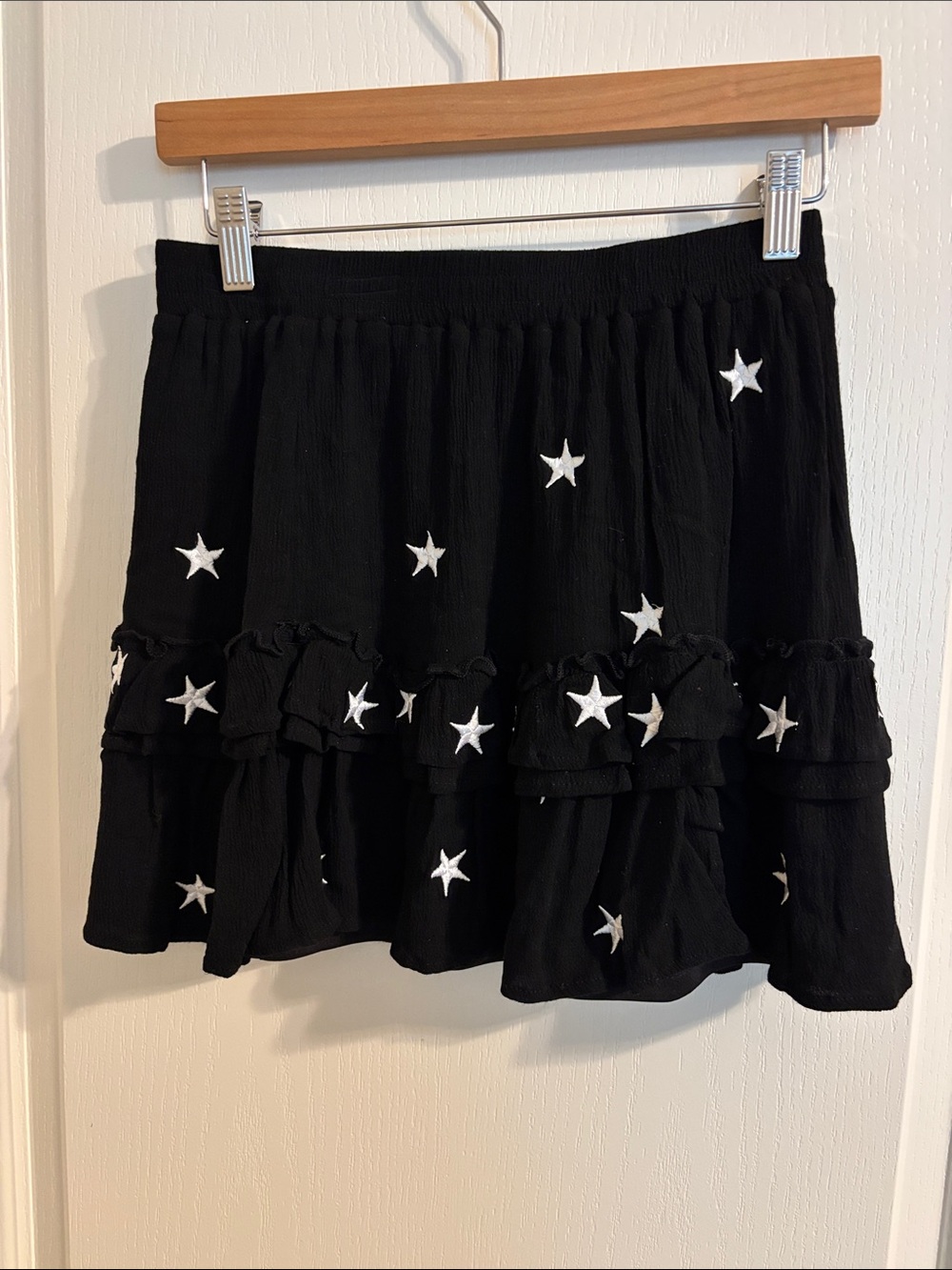 Black Star Embroidered Ruffle Mini Skirt